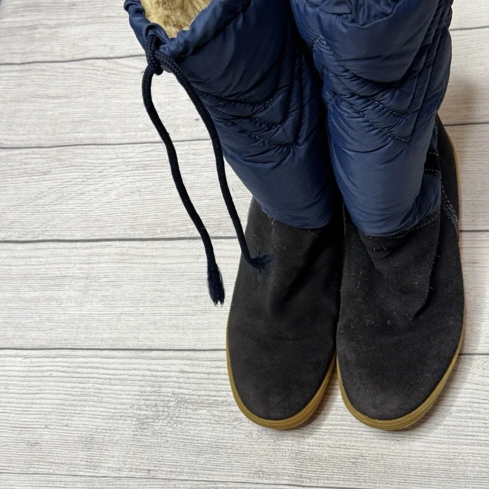 Meribell Black‎ Suede Blue Nylon Wedge Gum Sole Snow Boots Italy Size 40